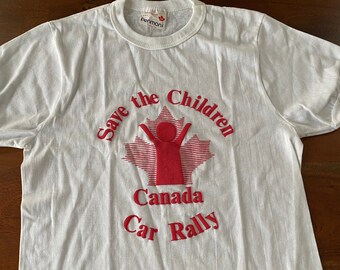 Vintage jaren '80 Save the Children Car Rally Ringer T-shirt