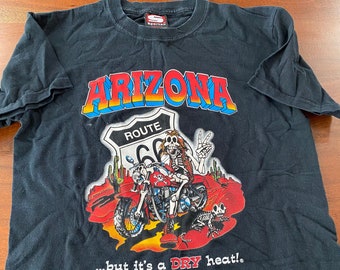 Vintage 2004 Arizona Route 66 Dry Heat Skeleton Biker T-shirt