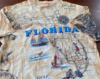 Vintage 1992 Karte von Florida All Over Print Grafik T-Shirt