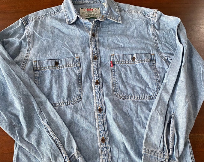 Vintage Levis Jean Button up Shirt in Light Blue Denim Etsy