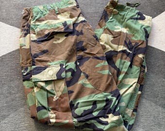 Vintage 90s Military Woodland Camo Fatigue Pants 32 x 31 Made in USA