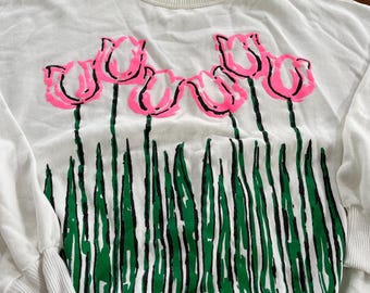 Vintage Spring Tulips Crewneck Sweater Made in USA