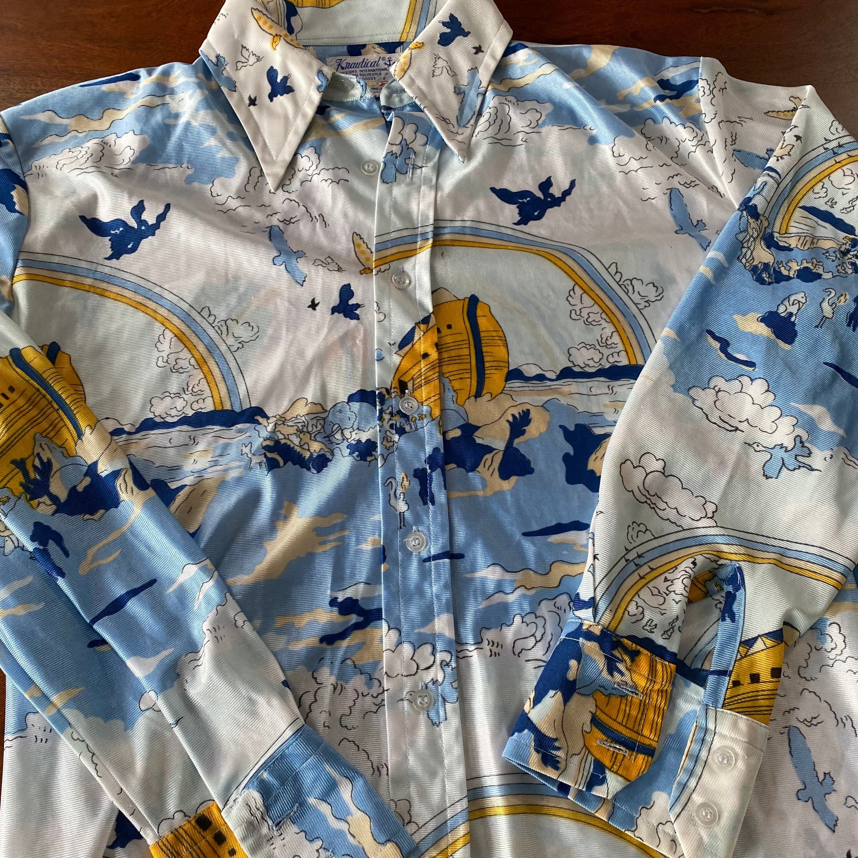 Vintage 70s Polyester Noahs Ark All Over Sprint Button up image photo