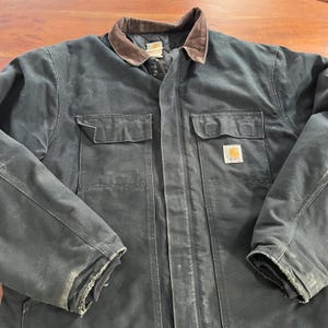 Vintage Faded Black Carhartt Quilted Barn Jacket Made in USA