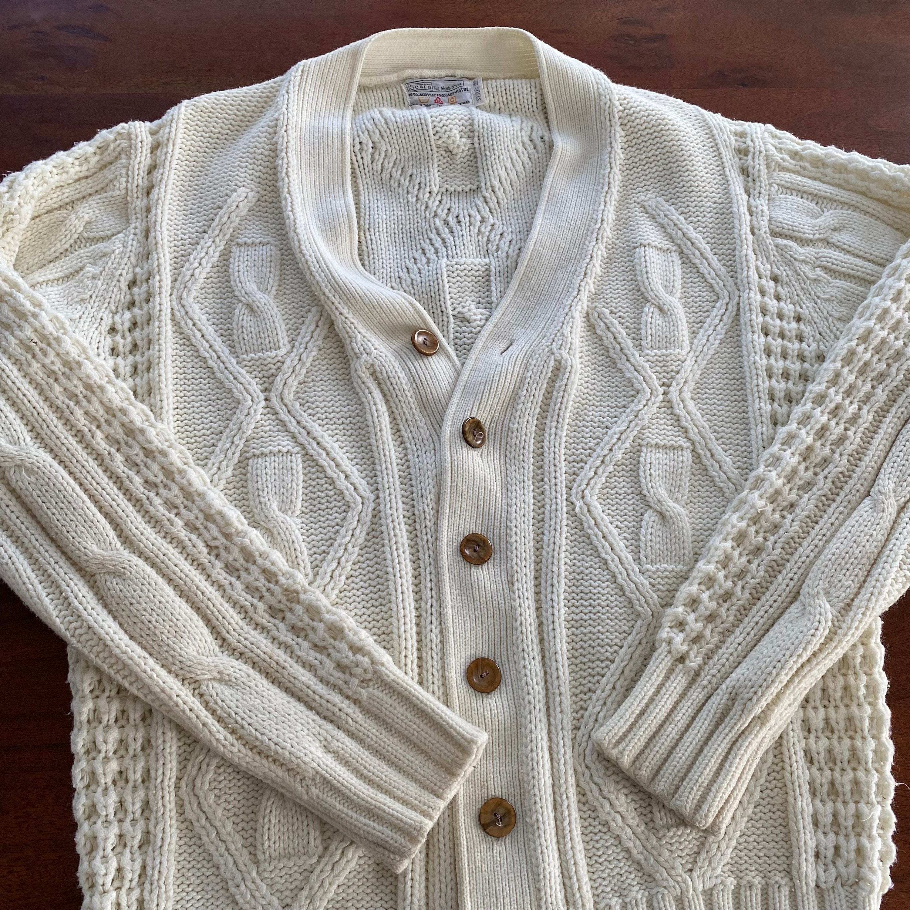 70's〜 Sears Acryl Knit Cardigan 1970's Sears Orange Acrylic Cardigan Sweater Medium – Little