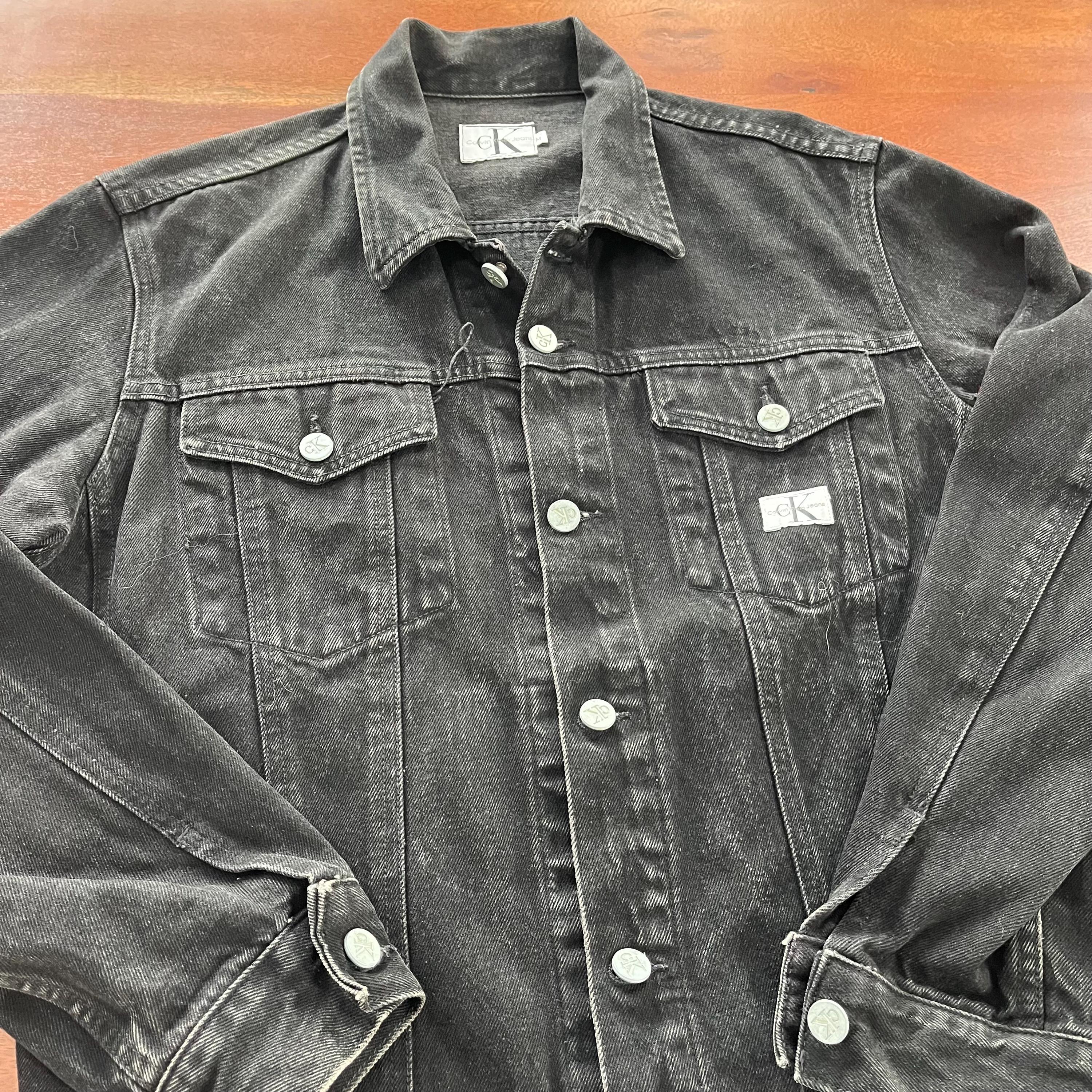 Vintage 90s Calvin Klein Black Denim Trucker Jean Jacket Made in 