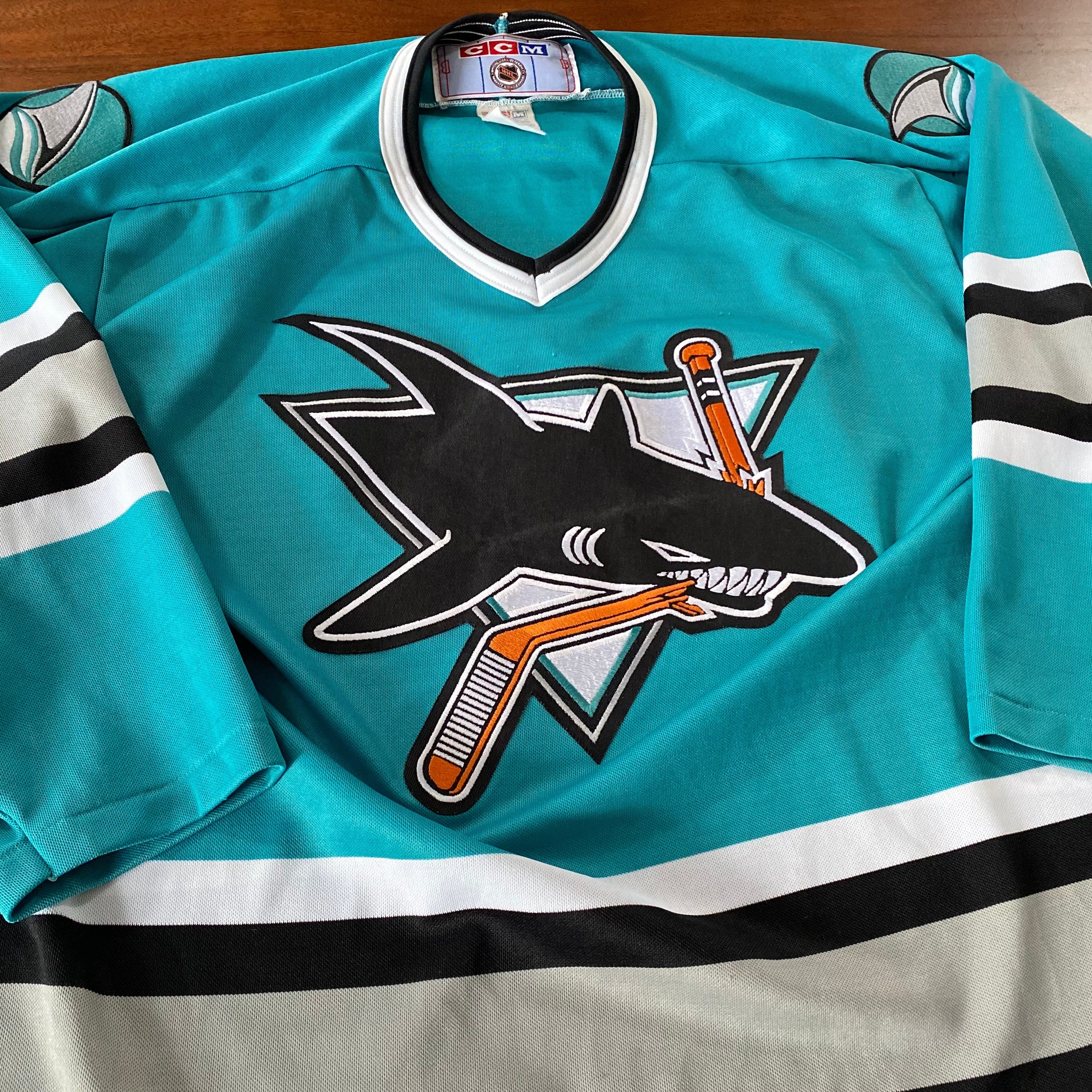 Vintage San Jose Sharks Nhl Blank Back Hockey Jersey Printed Logo