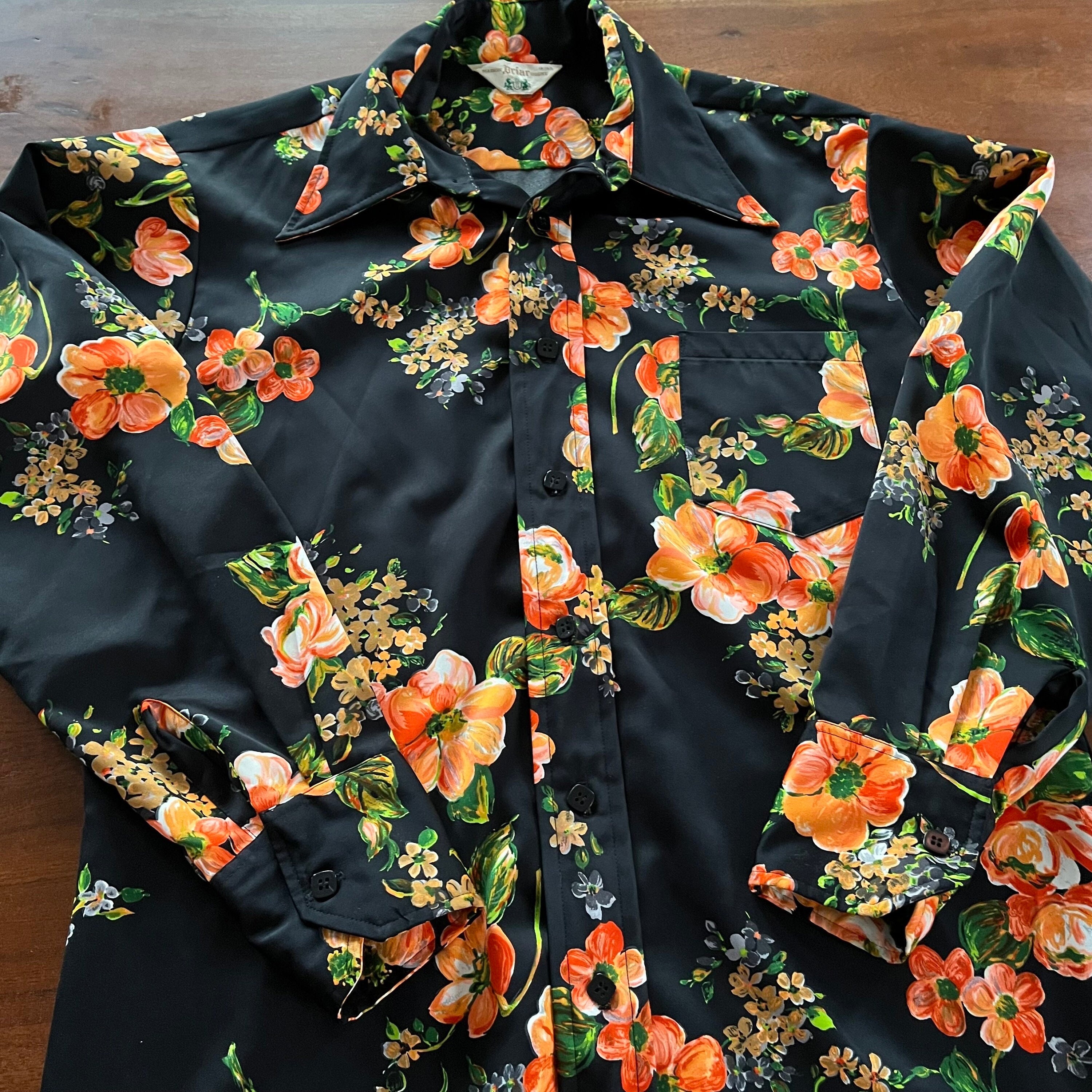 70年代のヴィンテージ花柄ポリエステルシャツ - Etsy 日本