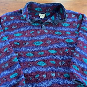 Vintage Fleece LL Bean Gemusterter Pullover Made in USA