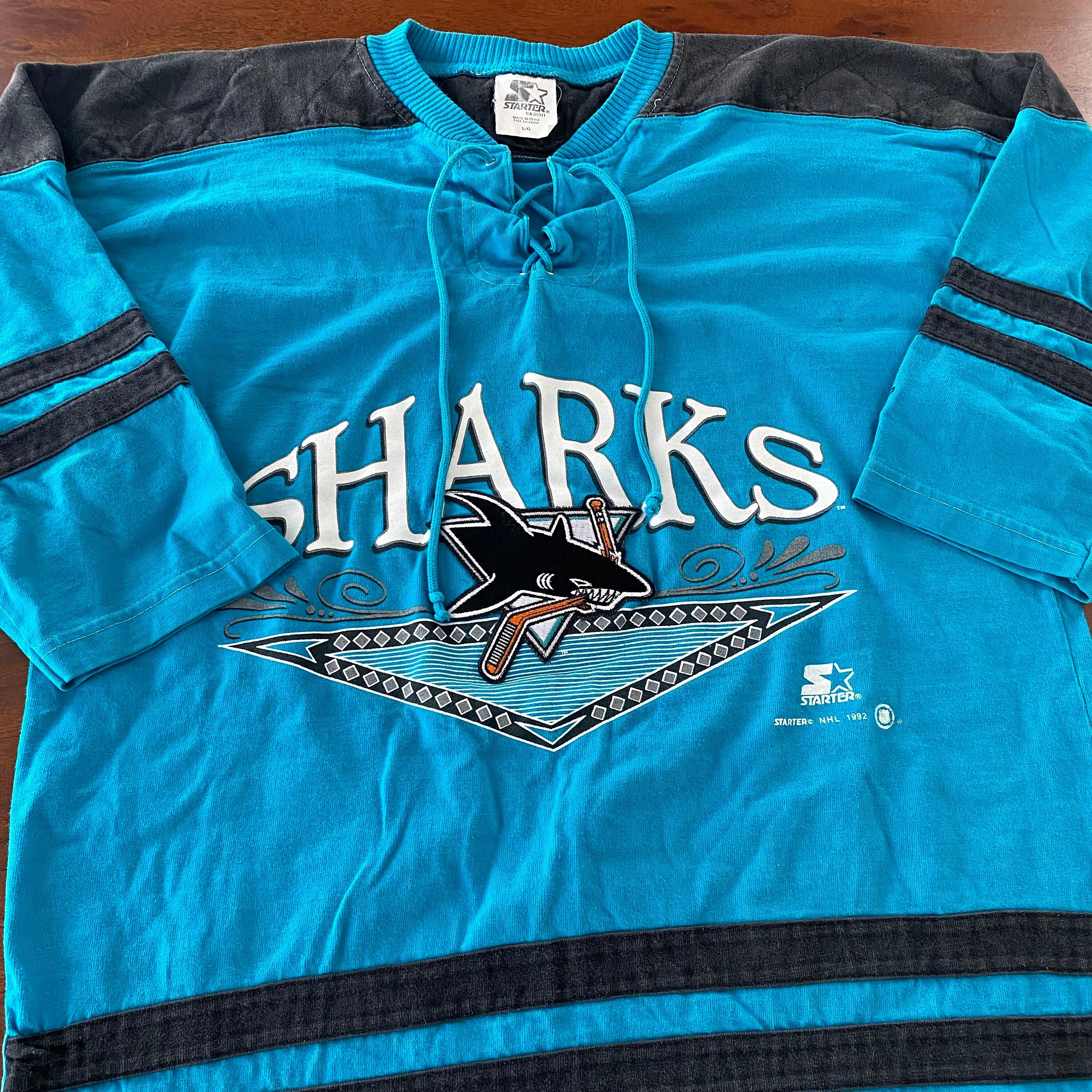 Vintage 1990s San Jose Sharks Sjs Old Logo Crew - XL