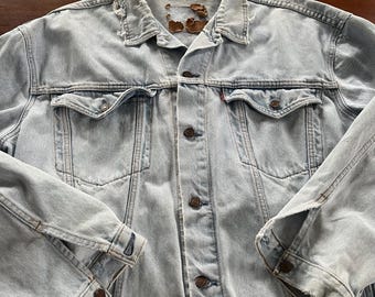 Vintage Thrashed and Worn Levi’s Light Denim Jean Jacket Made in Canada