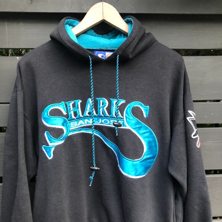 Sports / College Vintage NHL San Jose Sharks Starter Tee Shirt with Hood 1990s Size Large