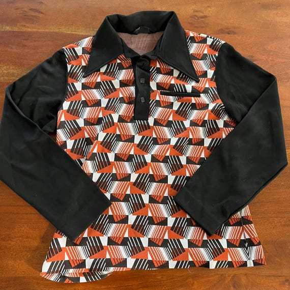 Vintage 70s Polyester Collared Patterned Shirt Ma… - image 2
