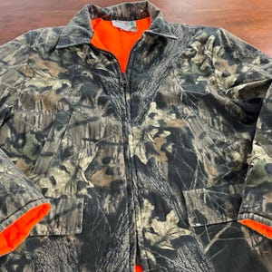 Vintage 70s Golden Retriever Reversible Woodland and Neon Orange Hunting Jacket Made in Canada
