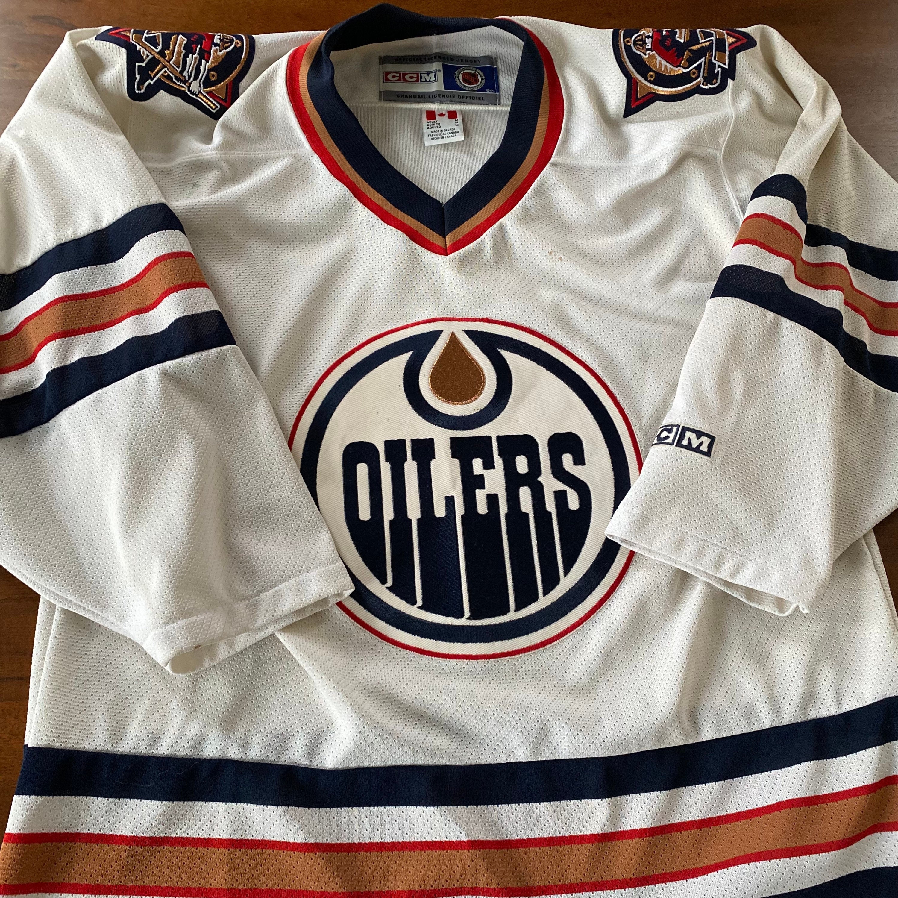 Vintage Edmonton Oilers White Hockey Jersey CCM Maska Men's Medium