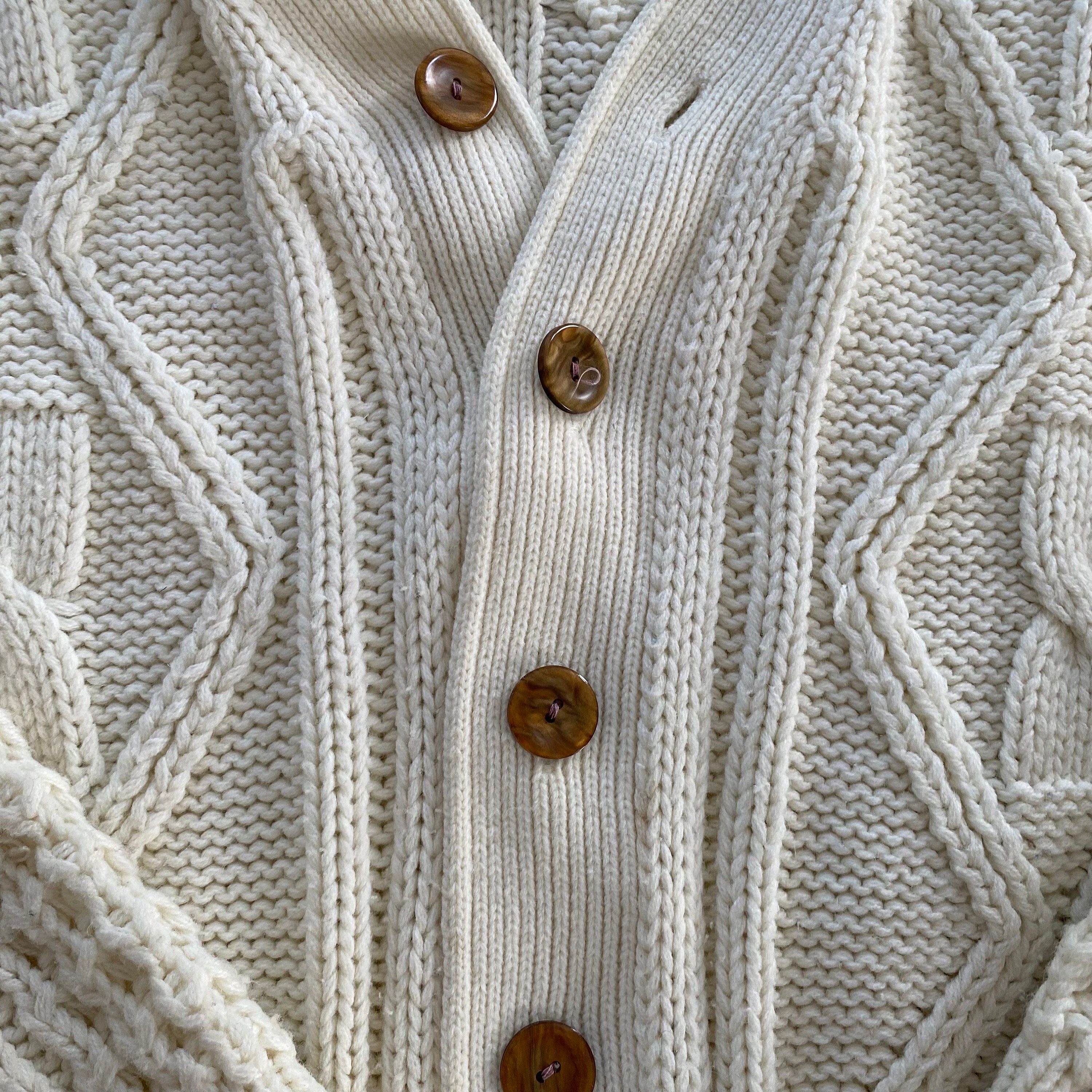 70's〜 Sears Acryl Knit Cardigan VINTAGE 70s Sears Sweater Womens Ivory Acrylic Knit Wood