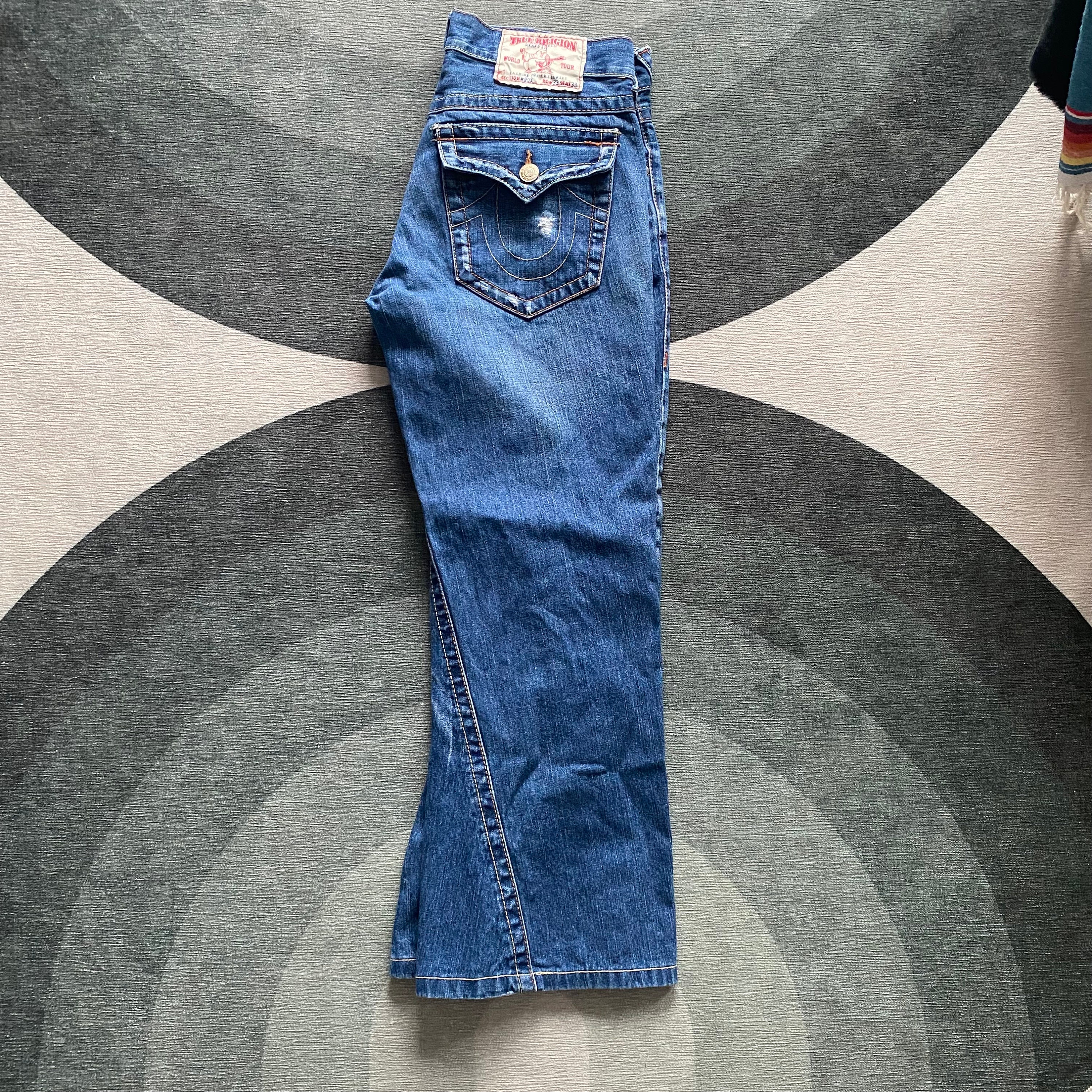 TRUE RELIGION USA製 太ステッチデニムジーンズ 紺/OW324