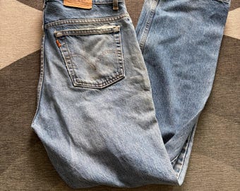 Vintage Orange Tab Levis 619 Faded and Worn Blue Jeans 32 x 30 Made in Canada