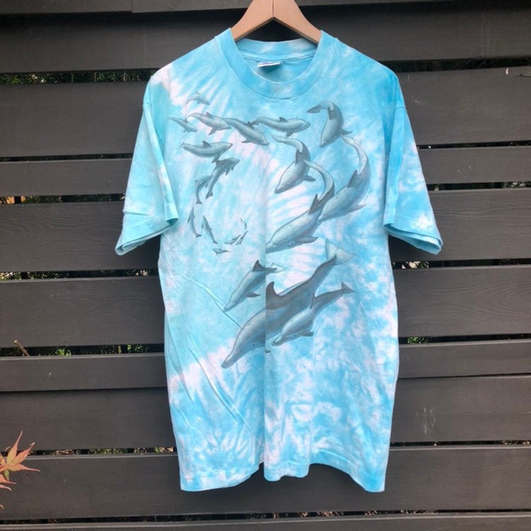 Vintage 90s Liquid Blue Dolphins All Over Print T-shirt -   Norway