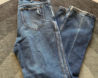 Vintage Distressed and Faded Lee Medium Blue Jeans Made in USA 34 x 34
