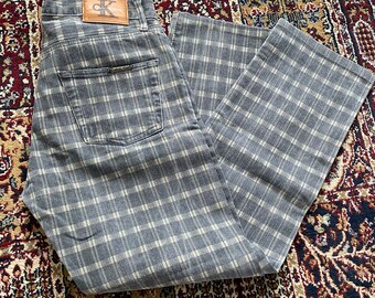 Vintage 90s Green Plaid 5 Pocket Jeans. Steel Jeans Tartan Plaid