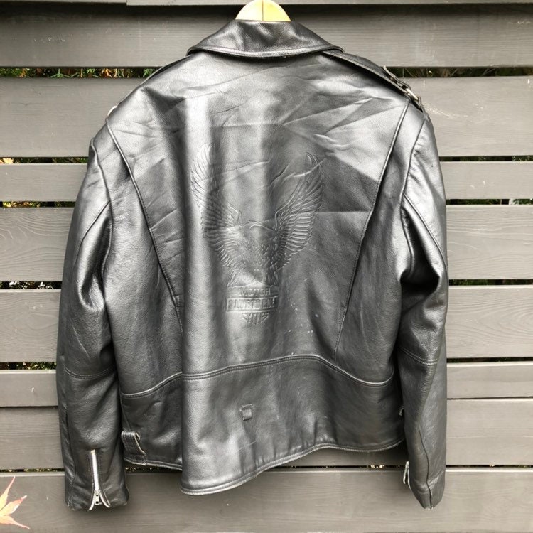 Vintage Bristol Leather Biker Punk Jacket With Eagle Back Piece
