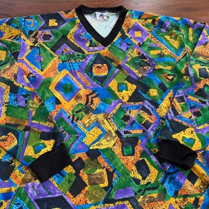 Vintage 90s Wild Colour Pattern Soccer Goalie Jersey Made in Canada