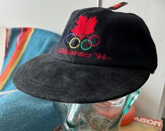 Cappello vintage con cinturino in pelle, nuovo con etichette, squadra canadese di Lillehammer, Olimpiadi del 1994