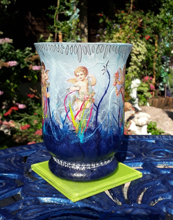 Cherubs Dance Candle Holderglass Hurricane Vase Decorated Etsy