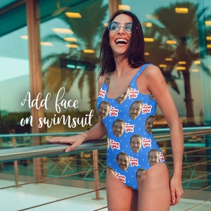 Bachelorette Party Swimsuit: Custom Fiancé Face Swimsuit, Hilarious Bridal Party Gift, Personalized Bathing Suit, Unique Bachelorette Gift