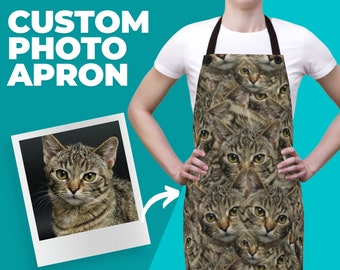 Personalized Faces Apron, Custom Cat Pet Apron, Dog Cat Pet, Funny Crazy Face Kitchen Apron Personalized Kitchen Custom Picture Chef Gift