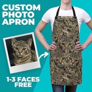 Personalized Faces Apron, Custom Cat Pet Apron, Dog Cat Pet, Funny Crazy Face Kitchen Apron Personalized Kitchen Custom Picture Chef Gift