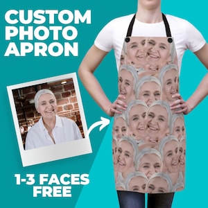 Personalized Faces Apron, Custom Photo Apron for Women and Men, GrandMa Face Kitchen Apron Custom Old Women Kitchen Custom Picture Chef Gift