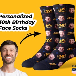 30th Birthday Gift for Him Unique Personalized Face Socks Perfect for Son, Husband's 30th Celebration Black