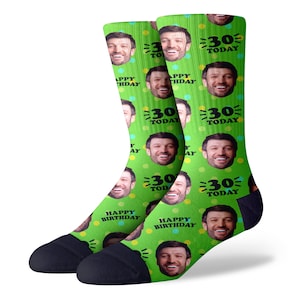 30th Birthday Gift for Him Unique Personalized Face Socks Perfect for Son, Husband's 30th Celebration Green