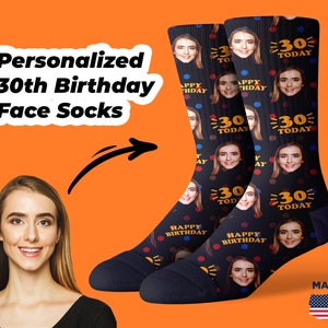 30th Birthday Gift for Her: 30th Birthday Face Socks, 30th Birthday Gift for Women, Personalized 30th Birthday Gift for Friends, Daughter