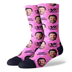 30th Birthday Gift for Him Unique Personalized Face Socks Perfect for Son, Husband's 30th Celebration Pink