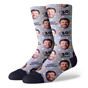 30th Birthday Gift for Him Unique Personalized Face Socks Perfect for Son, Husband's 30th Celebration Gray