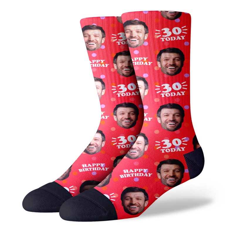 30th Birthday Gift for Him Unique Personalized Face Socks Perfect for Son, Husband's 30th Celebration Red