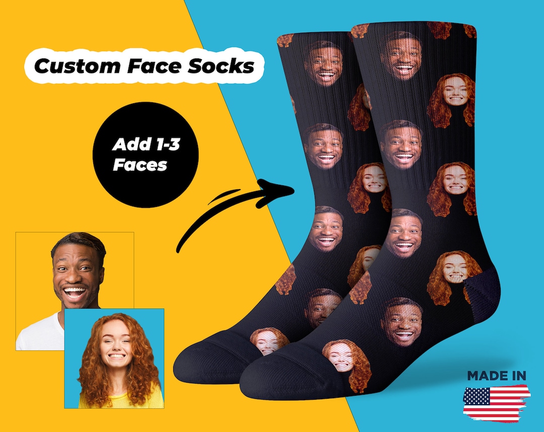 Custom Face Socks Unique Personalized Socks, Twoface on Socks, Fun and
