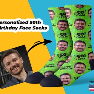 50th Birthday Gift - Custom Face Socks - Unique Gift for Men, Women, Dad - Personalized 50th Year Old Celebration Surprise