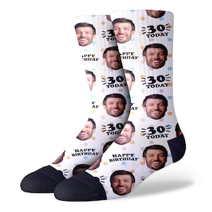 30th Birthday Gift for Him Unique Personalized Face Socks Perfect for Son, Husband's 30th Celebration White