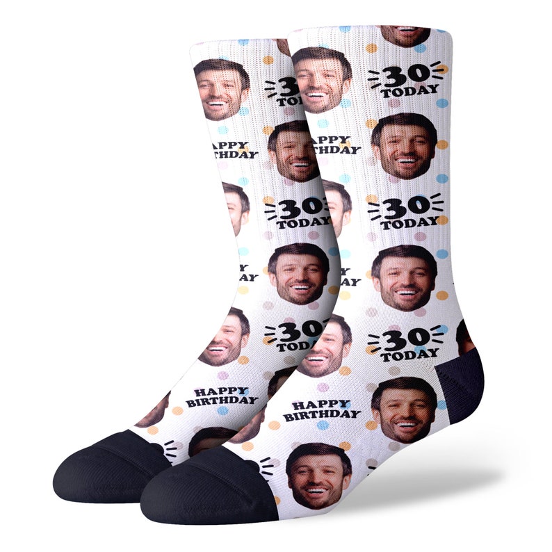 30th Birthday Gift for Him Unique Personalized Face Socks Perfect for Son, Husband's 30th Celebration White