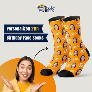 21st Birthday Gift for Him - Custom Face Socks - Special Gift for 21 Year Old Son, Brother, Boyfriend - Personalized 21st Birthday Surprise
