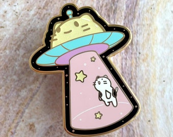 UFO Alien Enamel Pin, Cute extraterrestrial aircraft lapel pin, gifts for cat lovers, stocking stuffer christmas