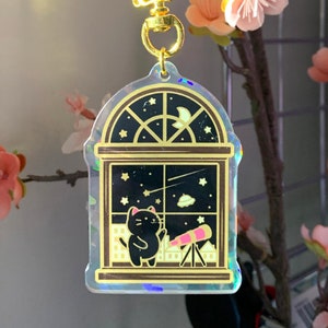 Stargazing Cat Holographic Acrylic Charm/ Keychain