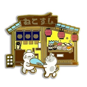 Sushi Shop Enamel Pin, Hard Enamel Pin, lapel pin jewelry, gifts for catlovers, stocking stuffer christmas