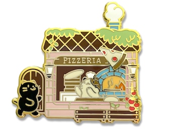 Kitty's Pizzeria Enamel Pin, Pizza shop Hard Enamel Pin, lapel pin jewelry, gifts for catlovers, stocking stuffer christmas