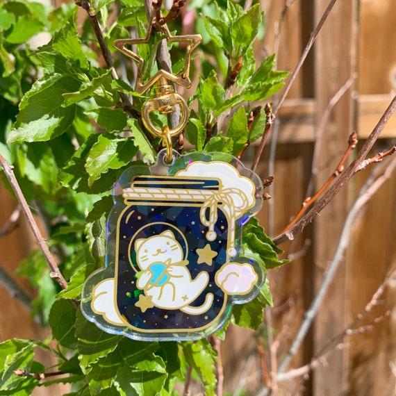Cat and Terrarium Holographic Acrylic Charm/ Keychain