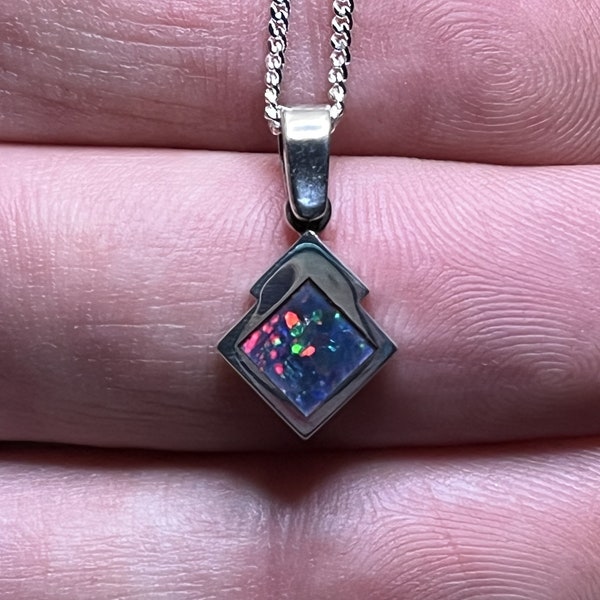 Multi-coloured Australian Opal Inlay Sterling Silver Pendant